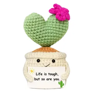 Get Well Gifts for Women, Handmade Crochet Cactus – Plush Plant Gift with Cheer Up Encouragement Inspiring Message Card for Desk Decor, Home or Office Decoration