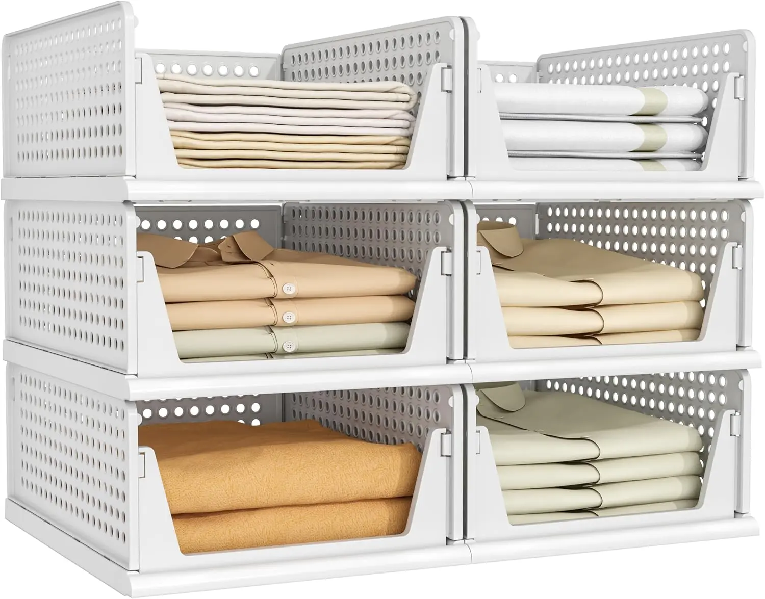 UFORU 5pcs Modern Stackable Plastic Basket Wardrobe Organizers - Foldable Pull-out Drawer Storage Boxes, 16.7x13.2x7.3in, for Organizing Items in Clothes Closets, Pantries