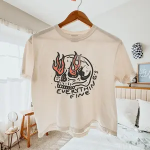 Comfort Colors Boxy Crop Tee Everything’s Fine Graphic Shirt Grunge Aesthetic Cropped Top Women Tee