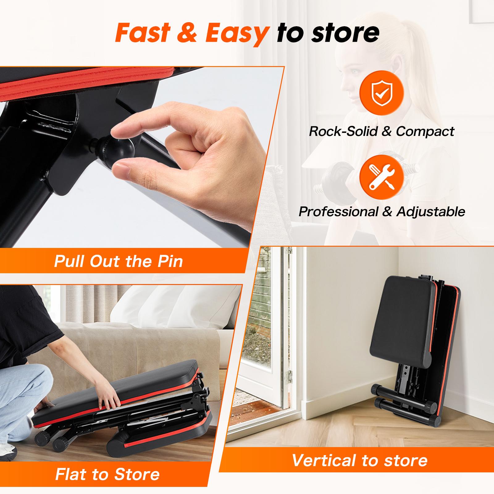 Space Saving Foldable Workout Bench - Adjustable in 2 Seconds, Saves 80% Space. 795LBS Capacity & 72-Position Adjustable Bench Press for Apartment Home Gym