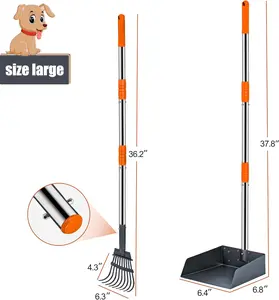 Niubya 37.8" Pooper Scooper for Dogs, Metal Poop Scooper Tray and Rake Set with Adjustable Long Handle, Dog Pooper Scooper for Pet Waste Removal