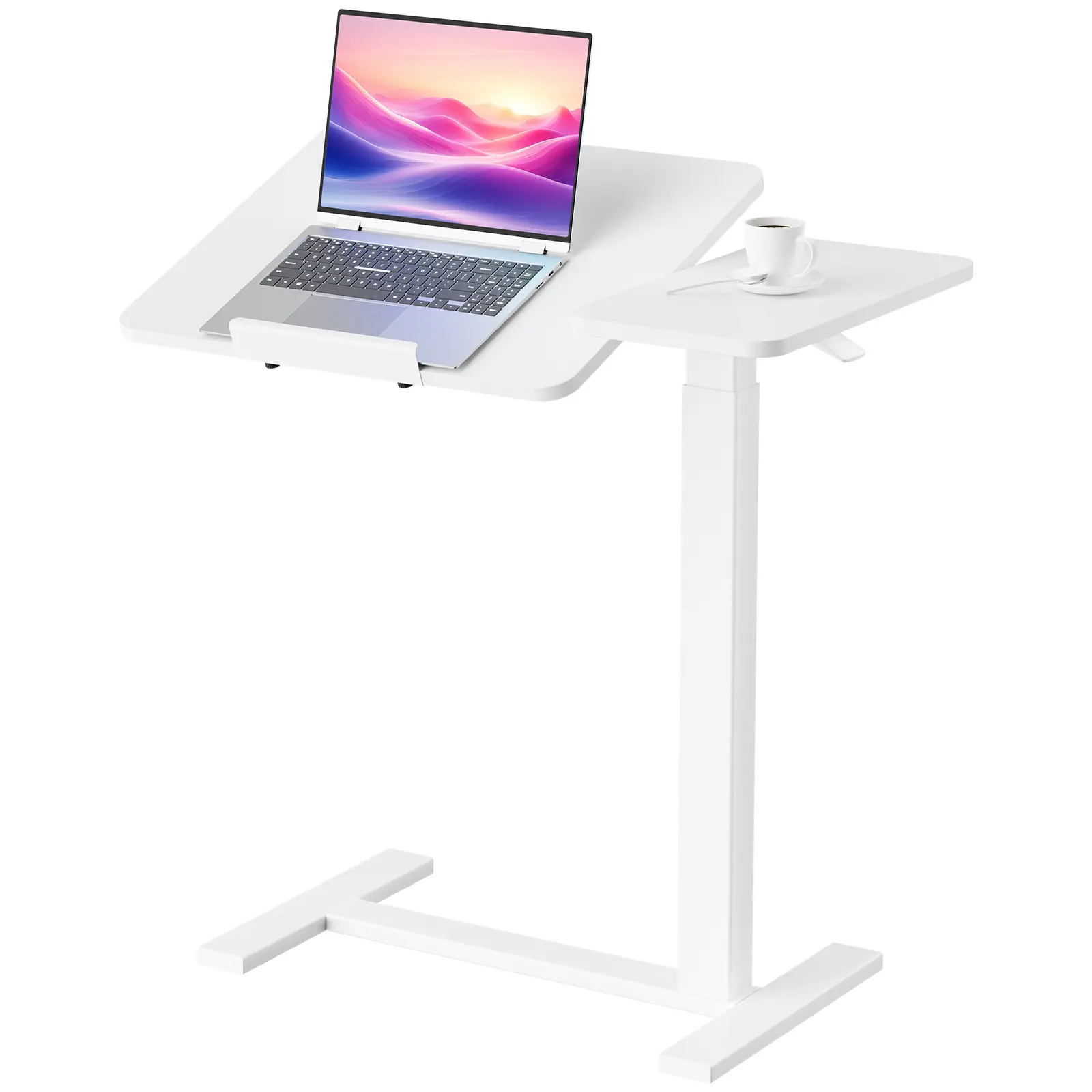 DUMOS Adjustable Bedside Overbed Table with Wheels, Laptop Standing Desk with Tilting Top Height, Mobile Rolling Computer Cart for Hospital Home Bedroom Use