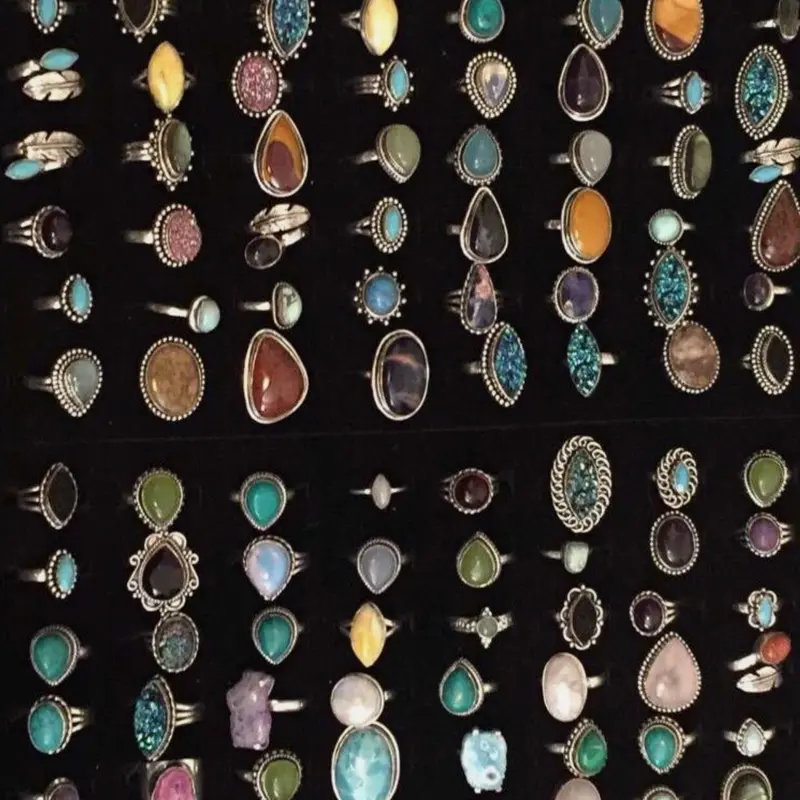 925 Sterling silver average natural crystal stone rings .  Size 6-11 . Ask me to show in live please.