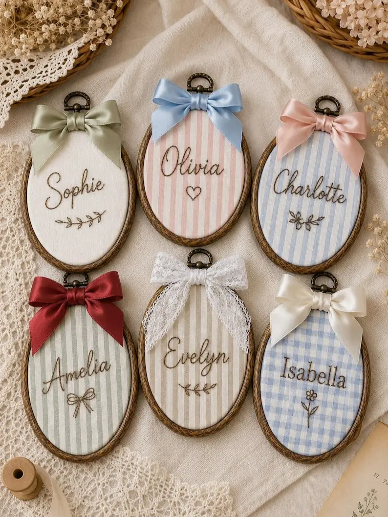Custom Name Embroidered Ornament, Custom Name Sign, Embroidered Hoop Gift for Girls