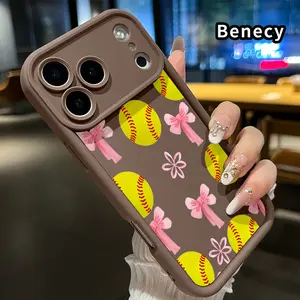 Softball Bow Dream Pattern Phone Case for iPhone 17 Pro Max 16 15 14 Plus 13 12 Mini 11 XR X XS Air E Shockproof Full Camera Protection Durable Slim Silicone Cover Smartphone Casing