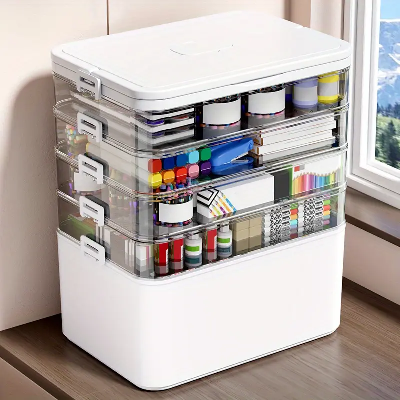 1pc 3-4-5 tier multi-functional Clear Stackable plastic storage box with handle - no assembly required, suitable for sewing tools, medicine, hair accessories, art supplies, medical supplies, and toys Foldable Organizer Boxes Collapsible Stackable Storage