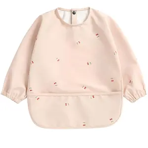 P-GSC02   Baby Bibs with Long Sleeve Bib & BLW, Coverall Bibs for Baby Feeding, PU Soft and Skin-Friendly Material, Machine Washable, Waterproof and Easy to Clean, Baby Infant Toddlers (Pink)