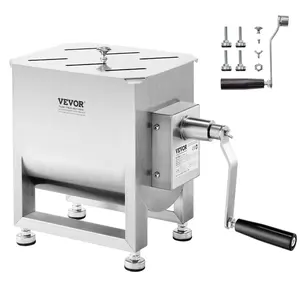 VEVOR Manual Meat Mixer, 10L Fixed Tank Meat Processing Equipment(Mixing Max 15LBS for Meat), Stainless Steel Meat Mixer, Sausage Mixer Machine with Lid Handle Gear Reducer, Ground Beef Hand Mixer