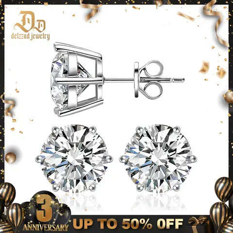 Delzzad S925 Six Prong Solitaire Stud Earrings Lab-Created Moissanite Earrings Moissanite Jewelry Perfect Birthday Mother’s Day Unisex Christmas Gift for Men Women Wedding Set