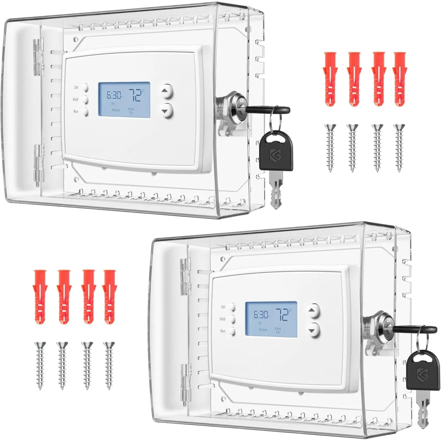 2 PCS Thermostat Lock Box with Key, Large Thermostat Cover with Lock for Thermostat on Wall, AC Control Lock Box Cover with Key, Air Conditioner Lockbox Fits Thermostats 5" H x 6.3" W or Smaller
