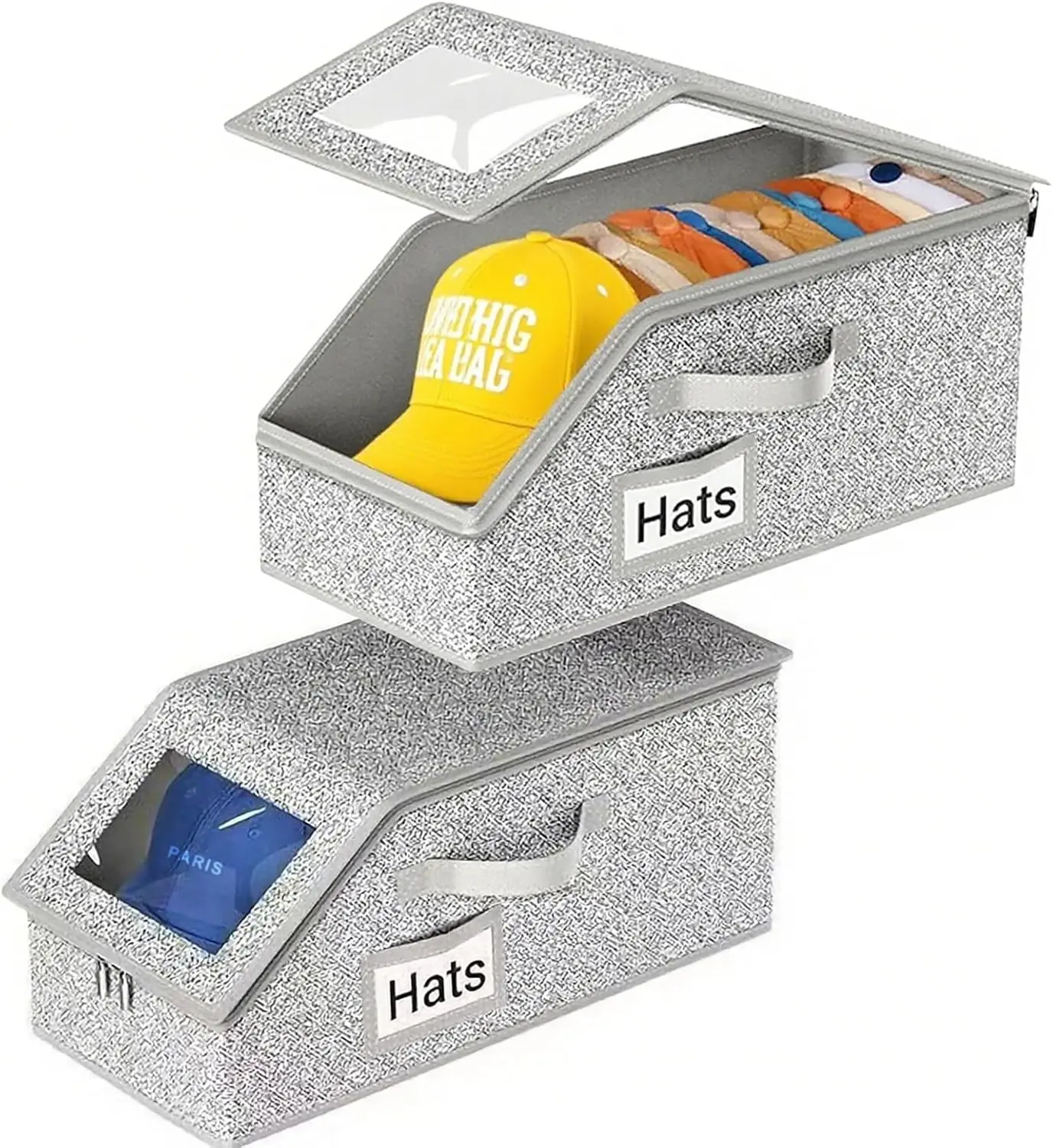 Baseball Cap Storage Box,2/4 Counts Large Capacity Foldable Hat Organizer,Durable Cardboard Box for Men, Wardrobe Organizer，mens gifts，hat