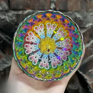Luminous Iridescent Peacock Feather Jianzhan CupHandcrafted Porcelain Rainbow Colors Glows Green in DarkSpecial