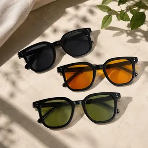 3pcs Square Frame Sunglasses for Women Men, Classic Retro Orange Tinted Lens UV400 Protection Fashion Shades Trendy Casual Eyewear