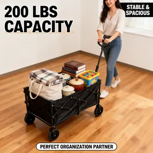 3-in-1 folding station wagon with universal wheels | Foldable design, adjustable handle, suitable for home use, suitable for beach, picnic, grocery shopping