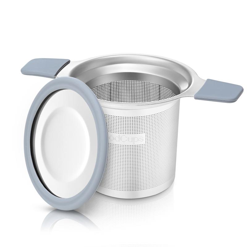 Stainless Steel Tea Infuser for Loose Leaf Tea – Extra Fine Mesh Strainer with Heat Proof Double Handles & Lid, Reusable Filter Fits Mugs, Cups & Teapots, Gray