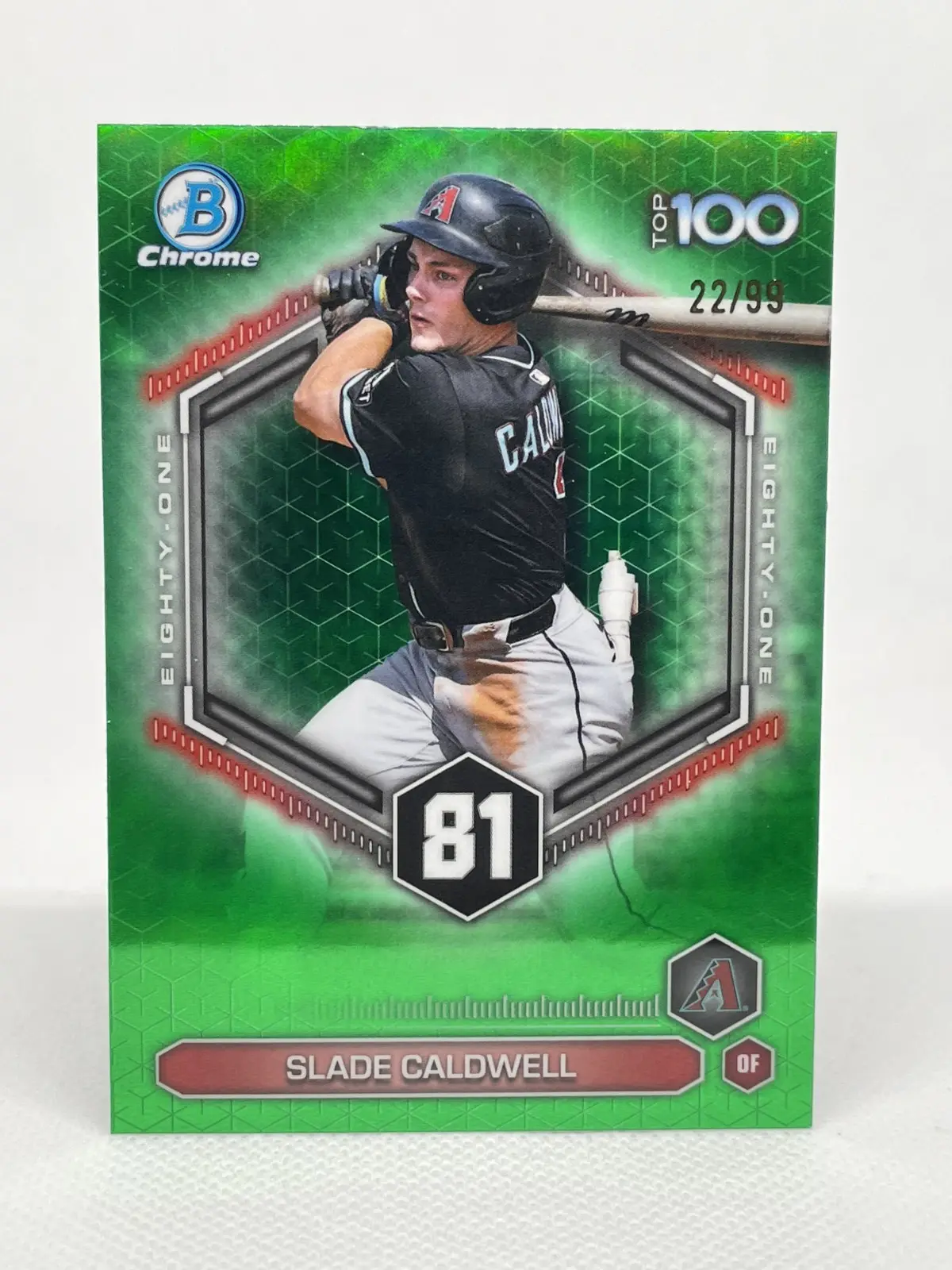 2026 Bowman Chrome Slade Caldwell Top 100 Prospects Green /99 #81 Diamondbacks
