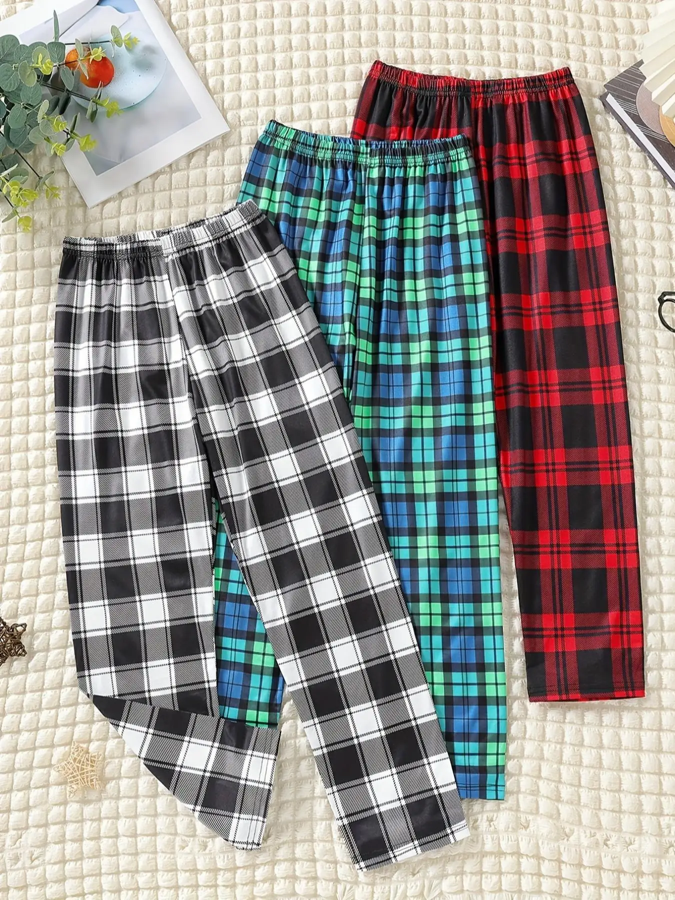 Boy's Plaid Print Elastic Waist Straight Leg Pants, Casual Comfy Trousers for Daily Wear, Kids Bottoms for All Seasons
