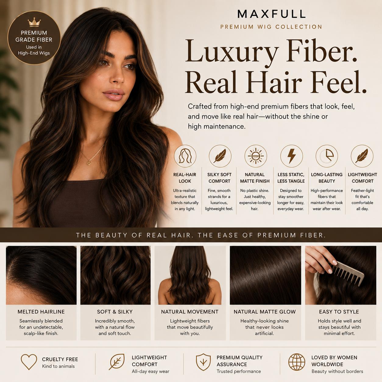 Iris - MaxFull Dimensional Espresso Mocha Wig | Ultimate Brunette Melt Wavy, 20 inches, 13×5 Skin-Melt Transparent Lace Front, Free Part, Built-In Faux Scalp, Natural Looking Wig