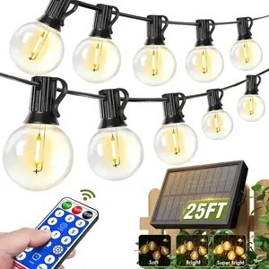 25FT Solar String Lights Outdoor Waterproof with Remote & Timer, LED Shatterproof G40 Bulbs, Solar Powered Patio Lights for Outside Decor, Backyard, Porch, Garden, Wedding