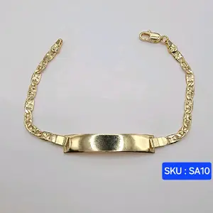 Beuatiful Bracelet Laminated Gold Teenager or Adult Size 7.5 Inches 4 millimeters chain 8 millimeters plate No Engraving Chain Jewelry for Teens and Adults  Classic Design Elegant Fashionable Accessory.                    No Engraving.      SKU : SA10