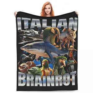 Brainrot Italian Tralalero Tung Tung Throw Blanket Nostalgic Crocodilo Bombardiro Print Ultra Soft Flannel Fabric Cozy Throwback Meme Perfect For Sparking Shared Laughter Great Gift Idea For Friends All Season Snuggle Comfort”
