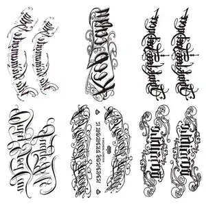 6 pieces of fancy English temporary tattoos, suitable for chest and shoulder, sexy and stylish, water transfer, waterproof, long-lasting, with large and realistic patterns.
