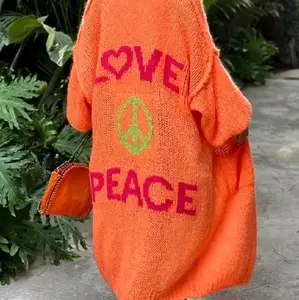 Cozy Letter Open Front Drop Shoulder Long Sleeve Cardigan Womenswear Longsleeves  Comfort Sweater Everyday Comfy Comfortable Soft