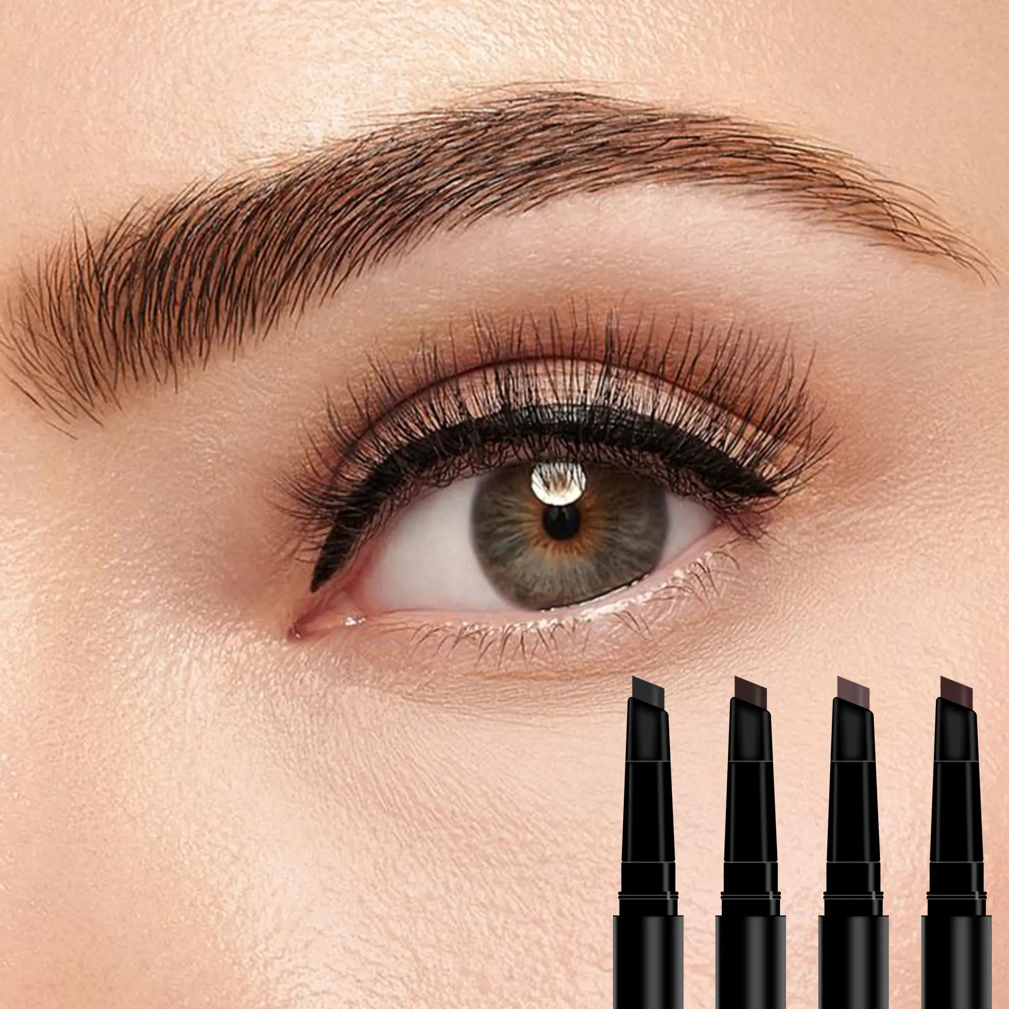 4 Pack Double-Headed Eyebrow Pencils - Flawless Cosmetic, Waterproof & Anti-Smudge Formula - Light Beige - Built-In Brush for Smooth Application - Durable, Long-Lasting Accurate Stroke Filling