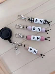 Rn beaded keychain nurse beaded badge reel silicone bead keychain new nurse gift nursing accessories badge buddy clip cute registered nurse