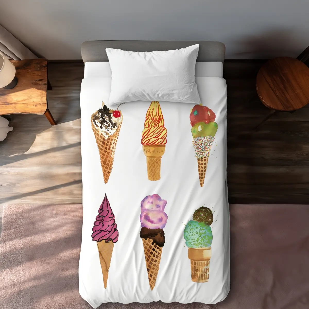 360 Stand Twin Size Extra Long Machine Washable Duvet Cover - Microfiber Face, Colorful Ice Cone Print, Whimsical Ice Cream Themed Bedding Linen for Home Decor, Cartoonish Duvet Covers, Food Enthusiasts, Ice Cream Lovers