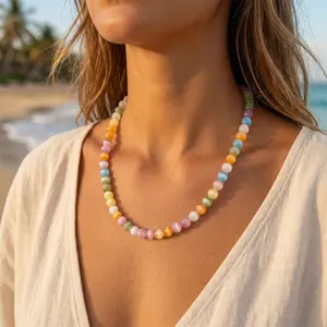 September Laurel  Necklace – Rainbow Beaded Choker – UV Reactive, Waterproof – Summer Jewelry, Stackable