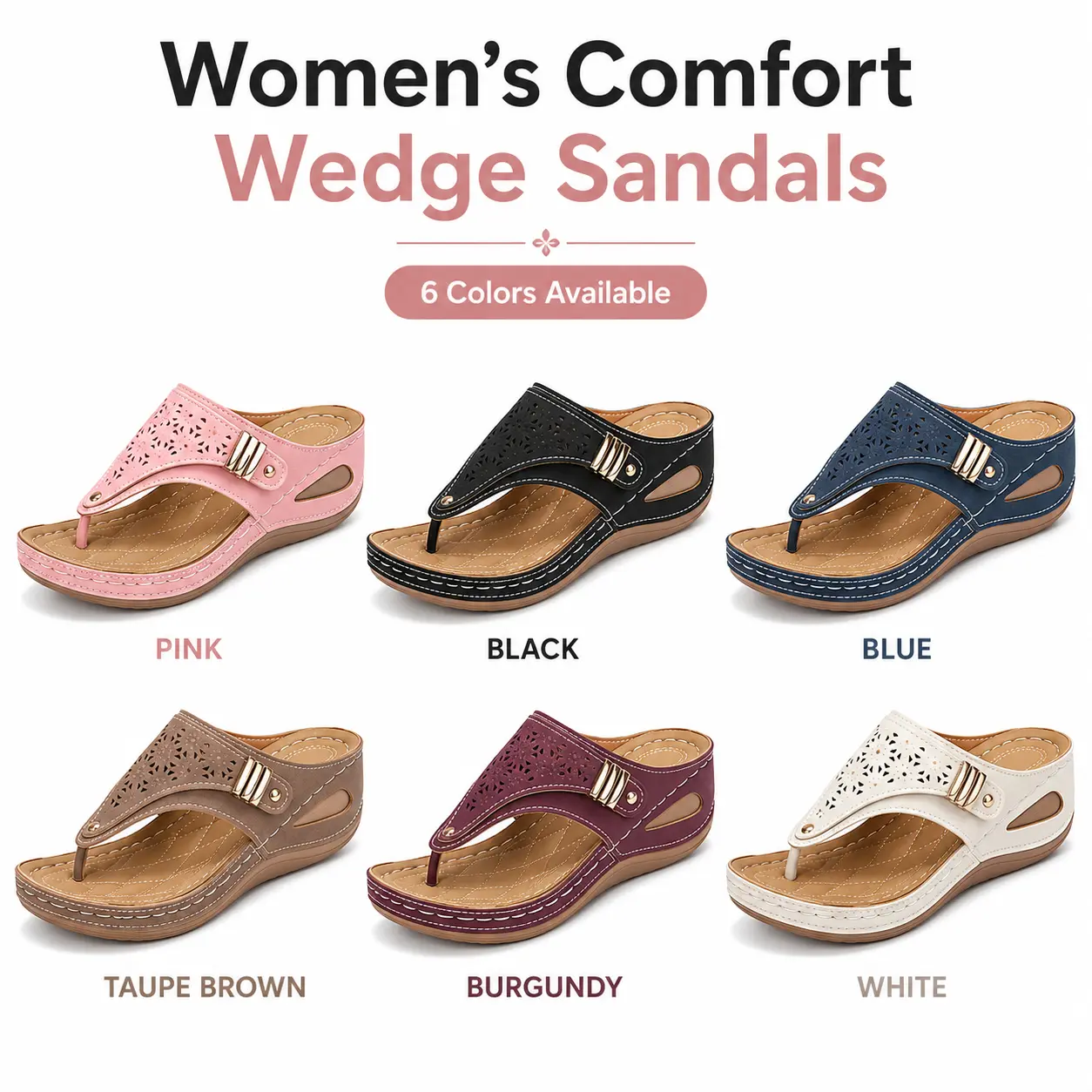 Women's Hollow Out Wedge Flip Flops, Summer Casual Platform Beach Sandals