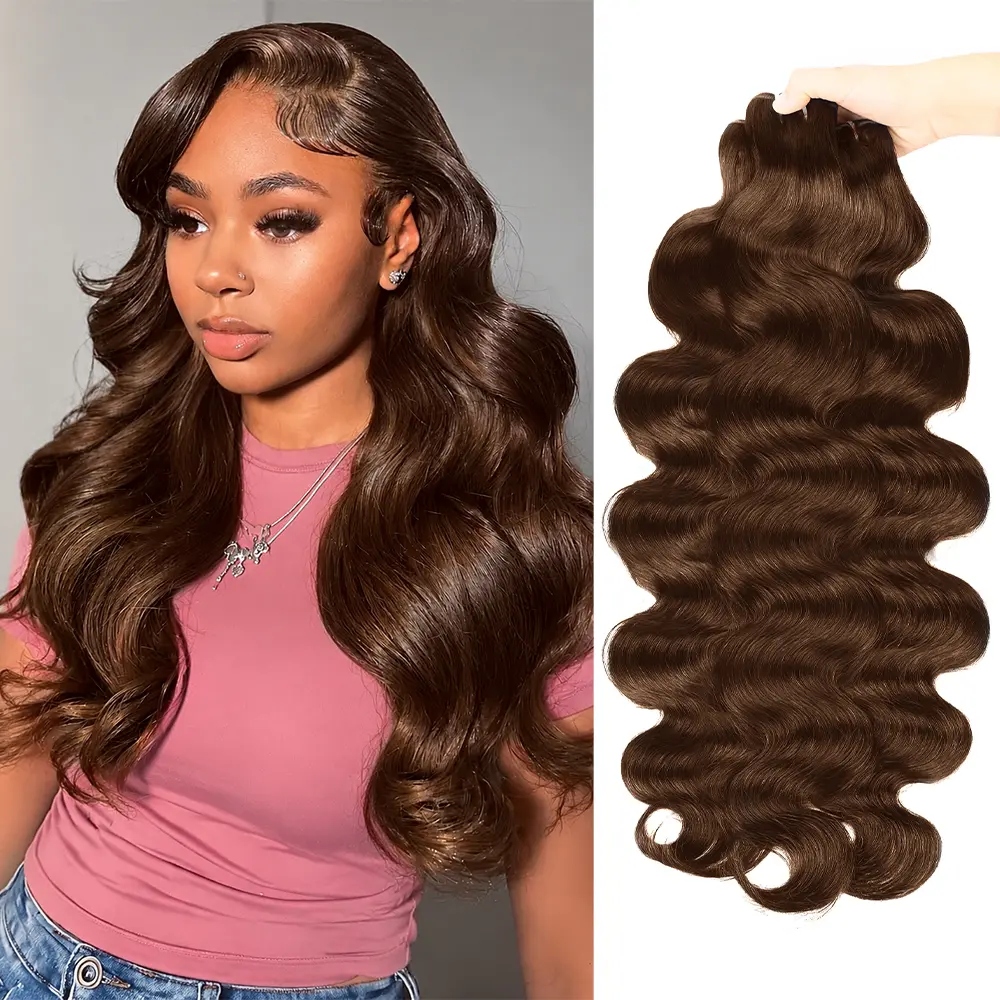 Brazilian Chocolate Brown Body Wave Hair Weave Bundles 14-24 Inches Color 4 Virgin Human Hair Bundles Brown Body Wave Bundles 100g/PC