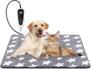 Pet Heating Pad 18x18 in Electric Heating Pad for Dogs, Temperature Adjustable Dog Cat Heated Bed Mat with Timer, Waterproof Indoor Pet Warming Pad with Chew Resistant Cord