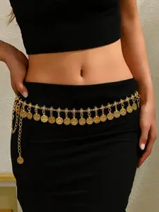 Women's Vintage Coin Pendant Waist Chain, Fashion Body Jewelry for Parties, Daily Wear Accessory, Trendy Gift, Pirate Role Play Belt
