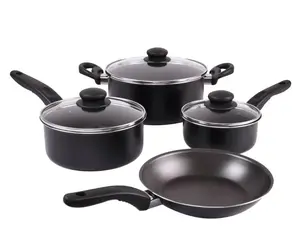 7 Piece Non Stick Aluminium, Pots and Pans Cookware Set, Black