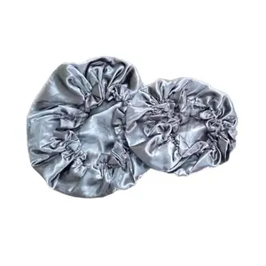 Reversible Silk Satin Bonnet – Mommy & Me (Adult + Kids) | Frizz Control Sleep Cap | Premium double-layer silk satin for long-lasting durability. (Black)