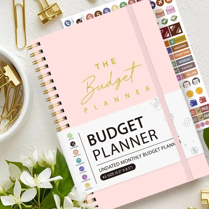 A5 Budget Planner Book - Undated Monthly Finance Organiser, 3 Sheets of Stickers, Affordable Solution for Those Managing Finances with Flexibility and Convenience, Monthly Planning, Desktop Personal Organisers