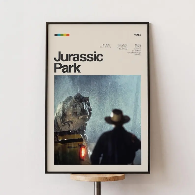 Jurassic Park Movie Poster Print Unframed, Retro Minimalist Movie Print