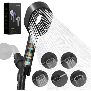 Filtered Showerhead with handheld, High Pressure 5 Sprays Handheld Shower Head with Brass Holder & 71" Metal Hose, Water Softener for Hard Water-Remove Chlorine, Reduces Dry Itchy Skin, Black