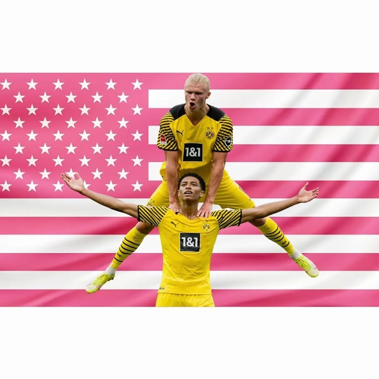 Jude Bellingham and Erling Haaland American Pink Tapestry Flag, Pink US Flag, Black US Flag, American & UK Flag, Football Star Wall Dorm Decor, Soccer Fan Gift