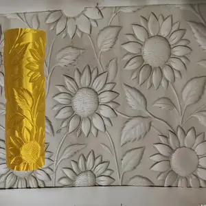 3D Printing Sunflower Roller Textured Polymer Clay Tool, Durable Plastic Manual DIY Rolling Pin with Floral Branch Pattern