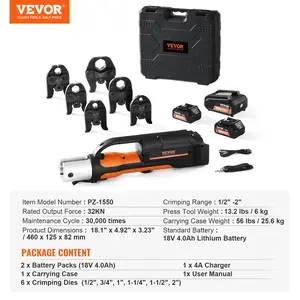 VEVOR Pro Press Tool, 18V Electric Pipe Crimping Tool for 1/2 to 2 Stainless Steel, Copper, PEX Pipes, Press Tool Kit with 6 Pro Press Jaws, 2PCS 4AH Battery, Fast Charger Carrying Case