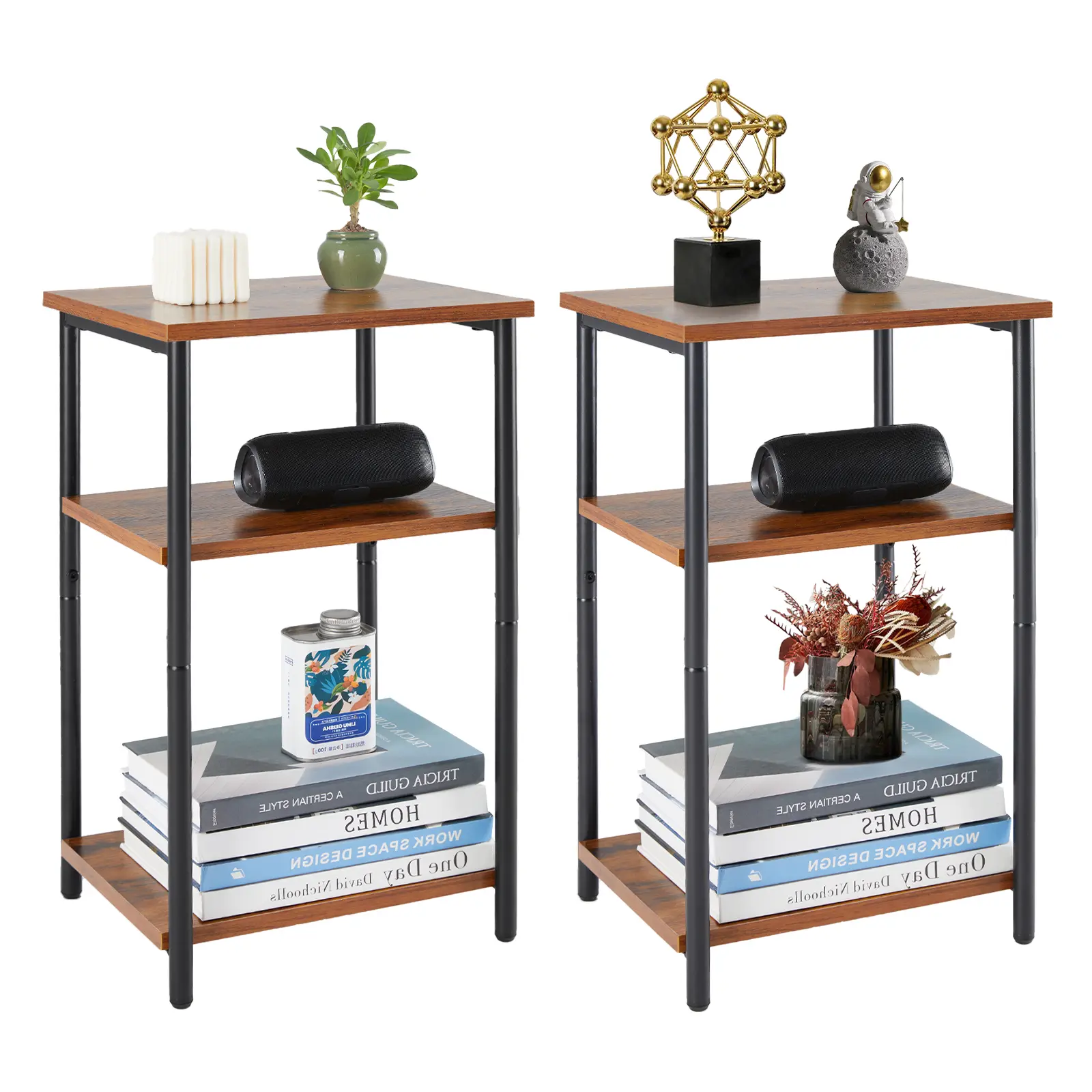 2/3-Tier End Table Side Tables with Adjustable Feet Small Nightstand Steel Frame Space-Saving for Bedroom Living Room Office