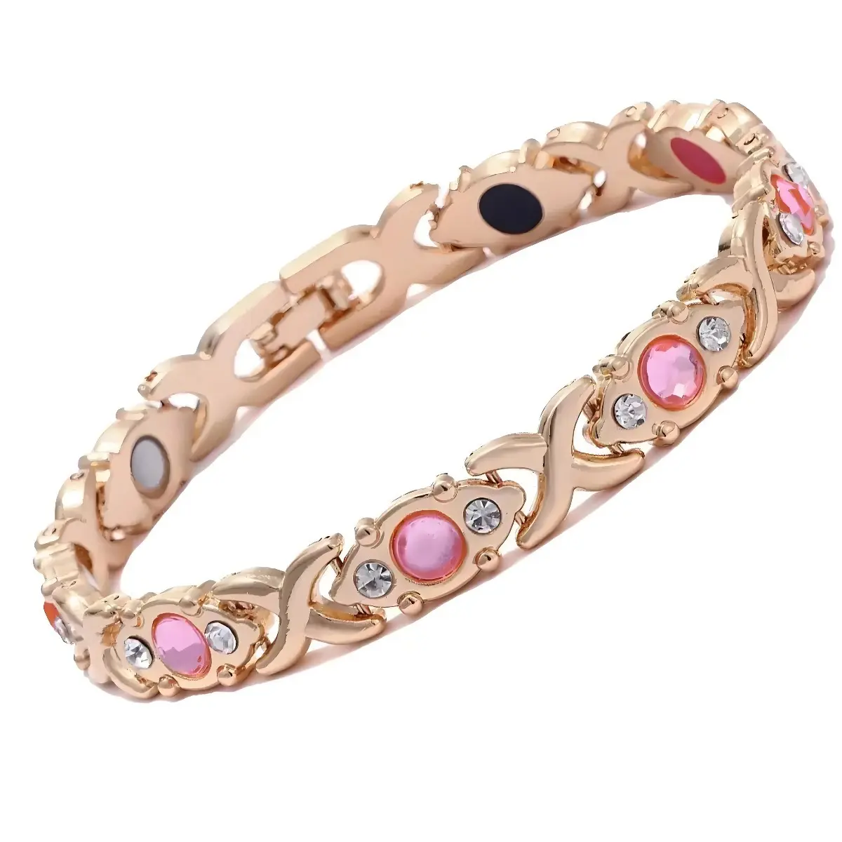 Women’s Adjustable Alloy Bangle Bracelet - Female Adult Costume Jewelry with Blush Pink Rhinestone Accents, Comfortable Fit for All Seasons, Birthday, Valentine’s Day