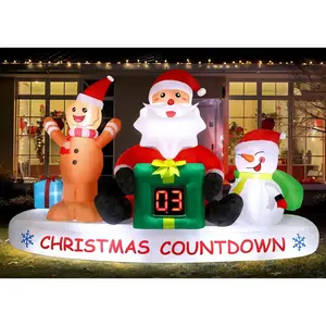8 FT Christmas Inflatable Outdoor Decorations with LED Christmas Countdown Clock, Snowman Santa and Gingerbread Man, Lighted Blow Up Lawn Yard Clearance for Indoor Xmas Holiday Party Decor