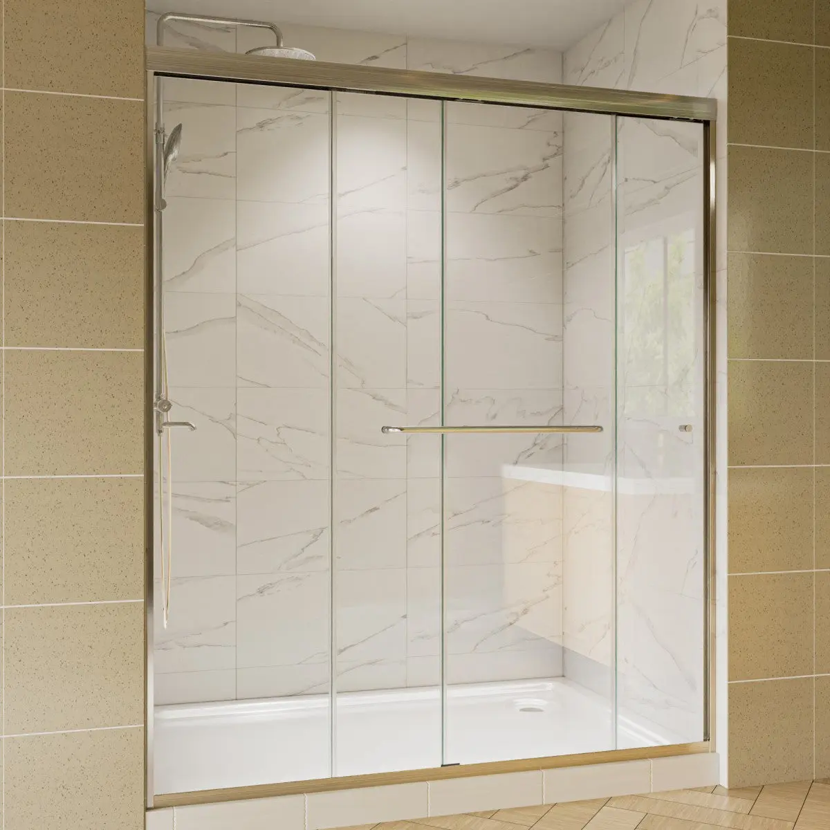 Glide 54 Inch Glass Shower Door - 50-54 in. W x 70 in. H Sliding Glass Shower Doors Frame in Nickel with Clear Tempered Glass