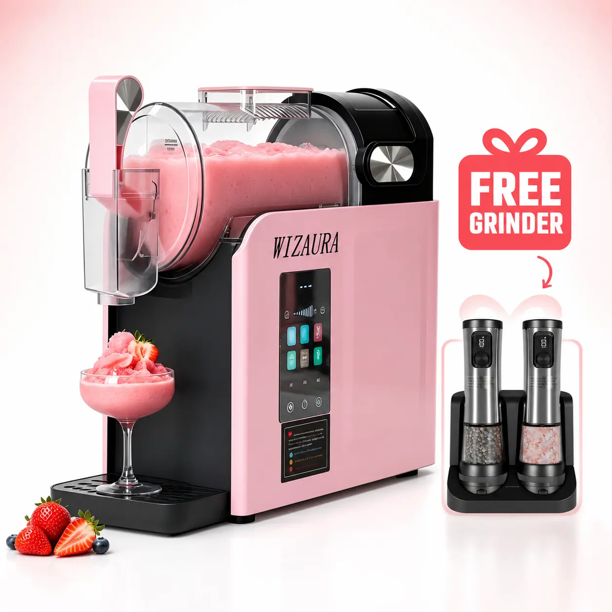 WizAura Slushie Machine - 68oz Large Capacity, No Pre-Freezing Ice Required, 6 Preset Modes, All-in-2 Frozen Drink Maker with Auto-Clean & Digital Temp Display, Ideal Party Gift for Margaritas, Smoothies