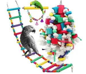 PETUOL Large Bird Swing Toys, 3 PCS Parrot Toys with Bells for Small Macaws, Cockatoos, Alexandrine Parakeet, African Grey Parrot and Medium Amazon Parrots