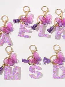 Women's Keychain with Tassel Butterfly Charm, Initial Letter, Elegant Letter Pendant A-E-K-L-M-R-S, Women Girls Bag Purse Backpack Decoration, Keychain For Bags, Stylish Keychain, Keychain Jewelry